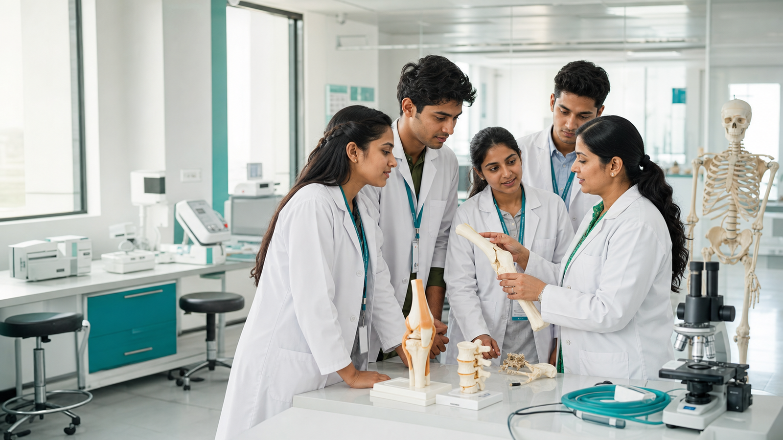 Indian healthcare students learning practical skills in a modern training lab